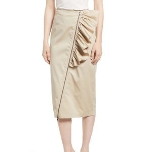 Chelsea28 Asymmetrical Zip Ruffle Midi Skirt